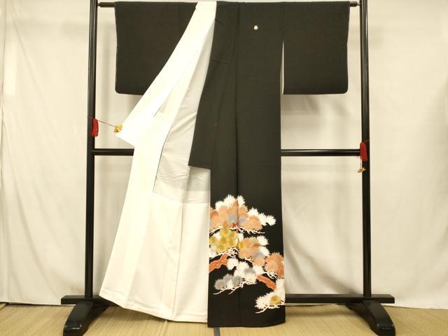 平和屋着物■豪華黒留袖　刺繍　枝松文　金彩　金銀糸　正絹　逸品　AABG9835fw