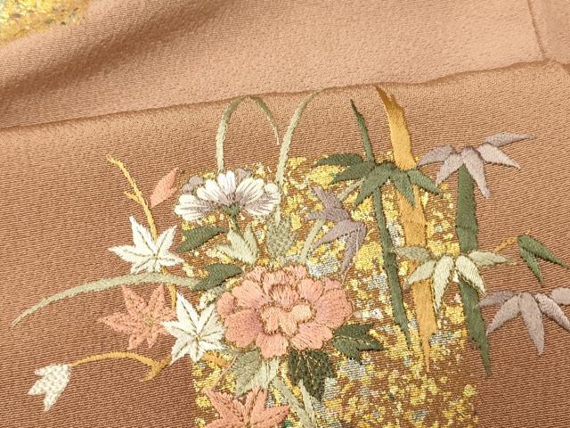 平和屋着物■訪問着 刺繍 飾花文 暈し染め 金銀彩 金糸 正絹 逸品 AABG9837fw