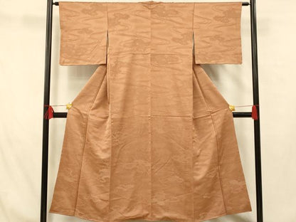平和屋着物■上質な色無地 流水風景地紋 丁子茶色 正絹 逸品 未使用 AABG9839fw