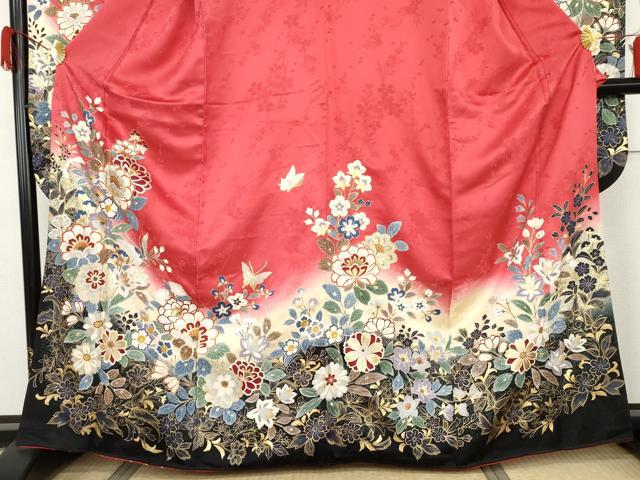 平和屋着物●豪華振袖　駒刺繍　花蝶文　暈し染め　金銀彩　正絹　逸品　AABG9841cs