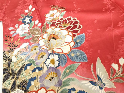 平和屋着物●豪華振袖　駒刺繍　花蝶文　暈し染め　金銀彩　正絹　逸品　AABG9841cs