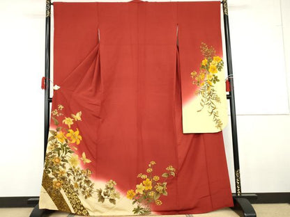 平和屋着物●豪華振袖　花蝶文　暈し染め　金彩　正絹　逸品　AABG9845cs
