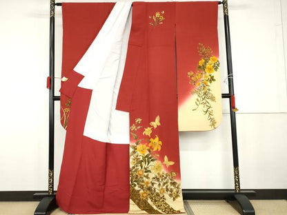 平和屋着物●豪華振袖　花蝶文　暈し染め　金彩　正絹　逸品　AABG9845cs