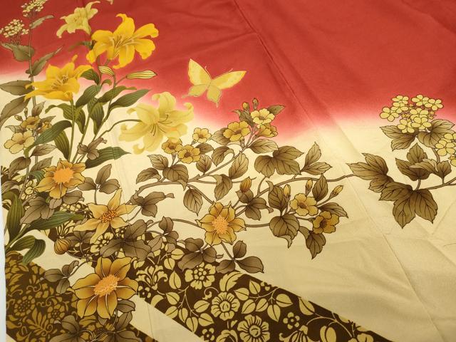 平和屋着物●豪華振袖　花蝶文　暈し染め　金彩　正絹　逸品　AABG9845cs