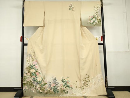 平和屋着物●訪問着　麗光刺繍　枝花文　暈し染め　金糸　金彩　正絹　逸品　AABG9846cs