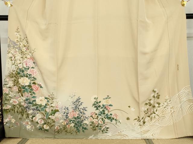 平和屋着物●訪問着　麗光刺繍　枝花文　暈し染め　金糸　金彩　正絹　逸品　AABG9846cs