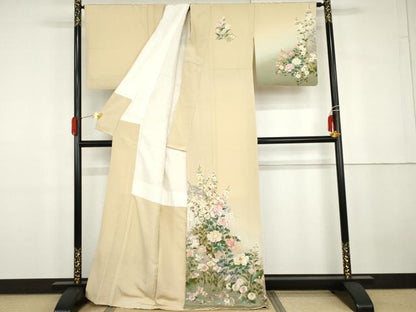 平和屋着物●訪問着　麗光刺繍　枝花文　暈し染め　金糸　金彩　正絹　逸品　AABG9846cs