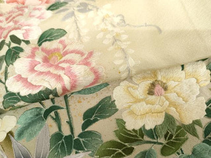平和屋着物●訪問着　麗光刺繍　枝花文　暈し染め　金糸　金彩　正絹　逸品　AABG9846cs