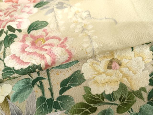平和屋着物●訪問着　麗光刺繍　枝花文　暈し染め　金糸　金彩　正絹　逸品　AABG9846cs
