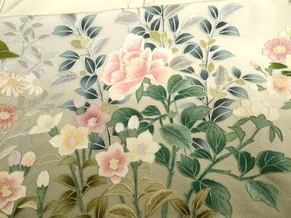 平和屋着物●訪問着　麗光刺繍　枝花文　暈し染め　金糸　金彩　正絹　逸品　AABG9846cs