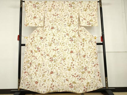 平和屋着物●上質な小紋　枝花文　鬼しぼ縮緬　松坂屋扱い　正絹　逸品　AABG9850cs