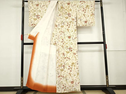 平和屋着物●上質な小紋　枝花文　鬼しぼ縮緬　松坂屋扱い　正絹　逸品　AABG9850cs
