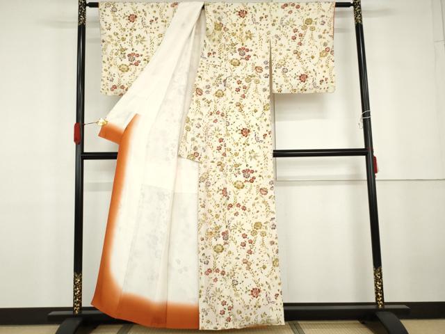 平和屋着物●上質な小紋　枝花文　鬼しぼ縮緬　松坂屋扱い　正絹　逸品　AABG9850cs