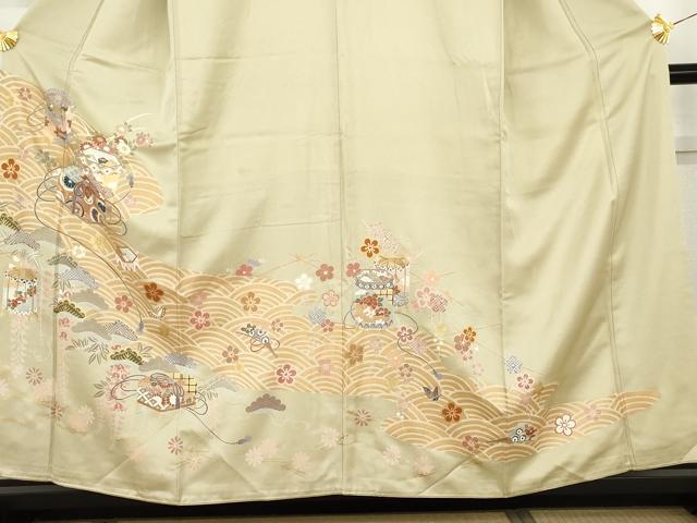 平和屋着物●創業460年・千總　色留袖　友禅　立波吉祥花蝶梅松文　金彩　正絹　逸品　AABG9853cs
