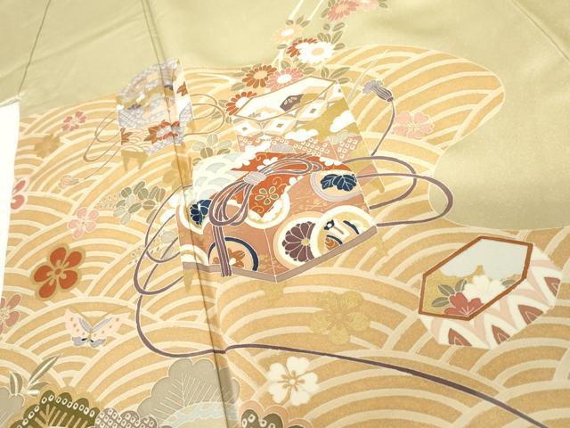 平和屋着物●創業460年・千總　色留袖　友禅　立波吉祥花蝶梅松文　金彩　正絹　逸品　AABG9853cs