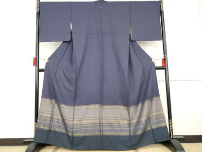 平和屋着物●お召　色留袖　寿光織　横段文　金糸　正絹　逸品　AABG9855cs