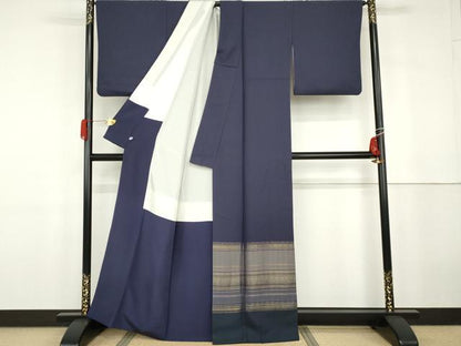 平和屋着物●お召　色留袖　寿光織　横段文　金糸　正絹　逸品　AABG9855cs