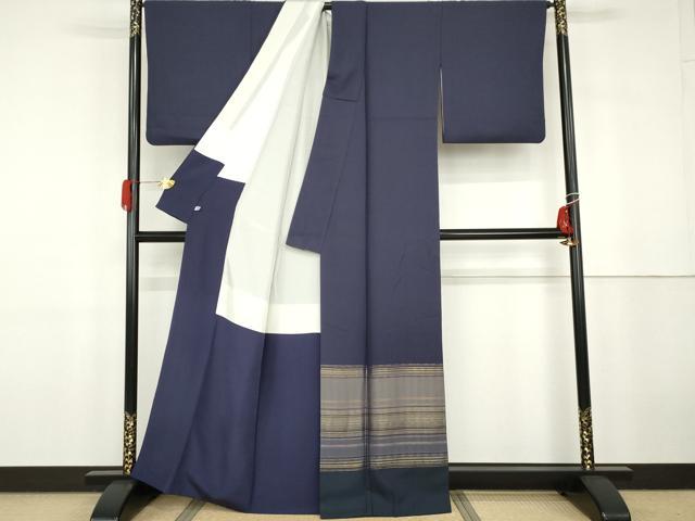 平和屋着物●お召　色留袖　寿光織　横段文　金糸　正絹　逸品　AABG9855cs