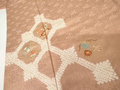 平和屋着物●訪問着　駒刺繍　絞り　蜀江花宝尽くし　金糸　金彩　正絹　逸品　AABG9861cs