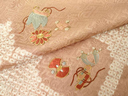 平和屋着物●訪問着　駒刺繍　絞り　蜀江花宝尽くし　金糸　金彩　正絹　逸品　AABG9861cs
