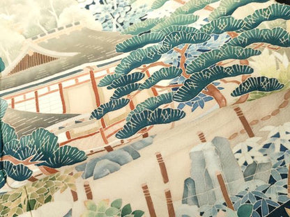 平和屋着物●本加賀友禅作家　北盛夫　黒留袖　風景花蝶文　正絹　逸品　AABG9868cs
