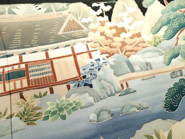 平和屋着物●本加賀友禅作家　北盛夫　黒留袖　風景花蝶文　正絹　逸品　AABG9868cs