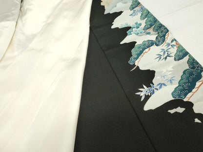 平和屋着物●本加賀友禅作家　北盛夫　黒留袖　風景花蝶文　正絹　逸品　AABG9868cs