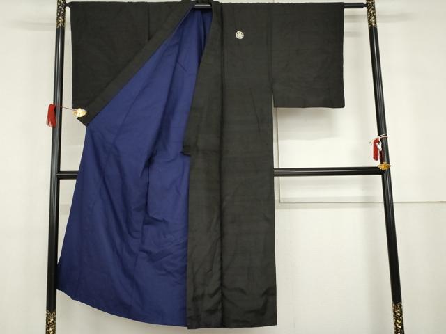 平和屋着物●男性　黒紋付　紬地　正絹　逸品　AABG9869cs