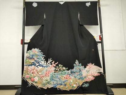 平和屋着物●本加賀友禅作家　中雅雄　黒留袖　松竹梅風景文　正絹　逸品　AABG9870cs