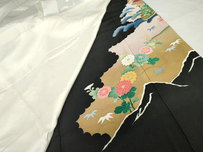 平和屋着物●本加賀友禅作家　中雅雄　黒留袖　松竹梅風景文　正絹　逸品　AABG9870cs