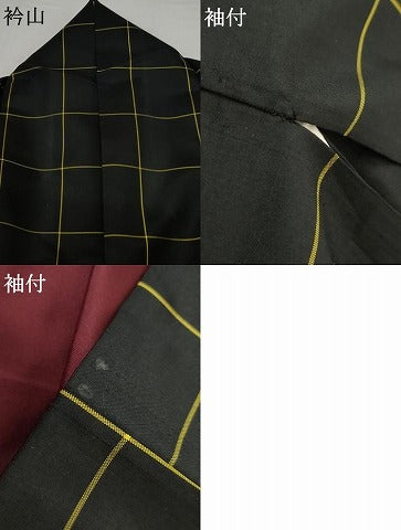 平和屋着物●本場縞大島紬　格子　黒地　正絹　逸品　AABG9871cs