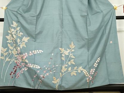 平和屋着物●白山紬　田中勇吉　枝花文　正絹　逸品　AABG9873cs