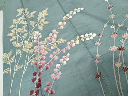 平和屋着物●白山紬　田中勇吉　枝花文　正絹　逸品　AABG9873cs