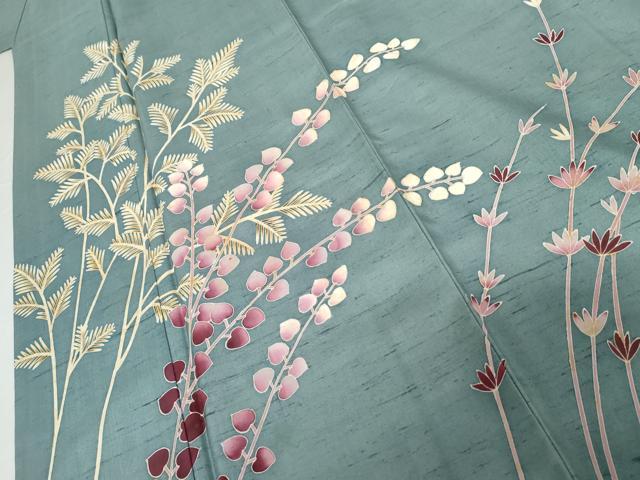 平和屋着物●白山紬　田中勇吉　枝花文　正絹　逸品　AABG9873cs