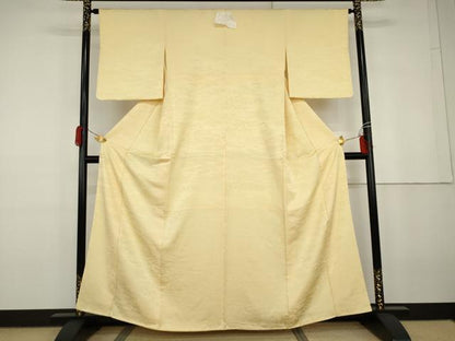 平和屋着物●上質な色無地　エ霞吉祥花地紋　蜂蜜色　正絹　逸品　未使用　AABG9875cs