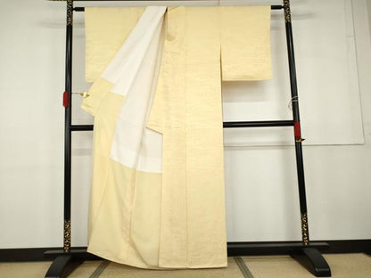 平和屋着物●上質な色無地　エ霞吉祥花地紋　蜂蜜色　正絹　逸品　未使用　AABG9875cs