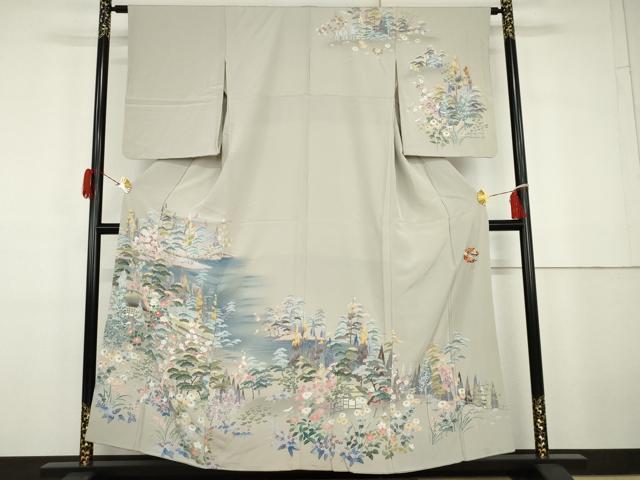 平和屋着物●高級染元　粋峰　林芳夫　京加賀友禅　訪問着　梅松風景文　正絹　逸品　AABG9878cs