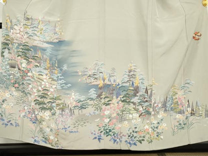 平和屋着物●高級染元　粋峰　林芳夫　京加賀友禅　訪問着　梅松風景文　正絹　逸品　AABG9878cs