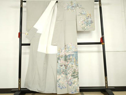 平和屋着物●高級染元　粋峰　林芳夫　京加賀友禅　訪問着　梅松風景文　正絹　逸品　AABG9878cs