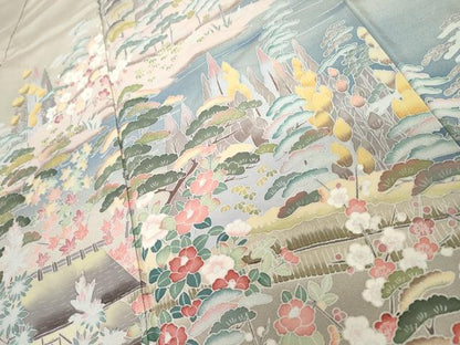 平和屋着物●高級染元　粋峰　林芳夫　京加賀友禅　訪問着　梅松風景文　正絹　逸品　AABG9878cs