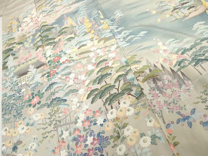 平和屋着物●高級染元　粋峰　林芳夫　京加賀友禅　訪問着　梅松風景文　正絹　逸品　AABG9878cs