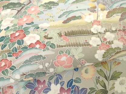 平和屋着物●高級染元　粋峰　林芳夫　京加賀友禅　訪問着　梅松風景文　正絹　逸品　AABG9878cs