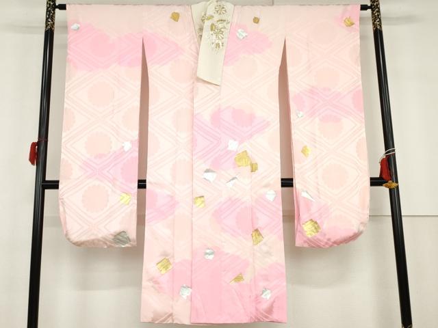 平和屋着物●振袖用長襦袢　袷　絞り　花菱地紋　箔散らし　金銀彩　半衿刺繍　広衿仕立て　正絹　逸品　AABG9879cs