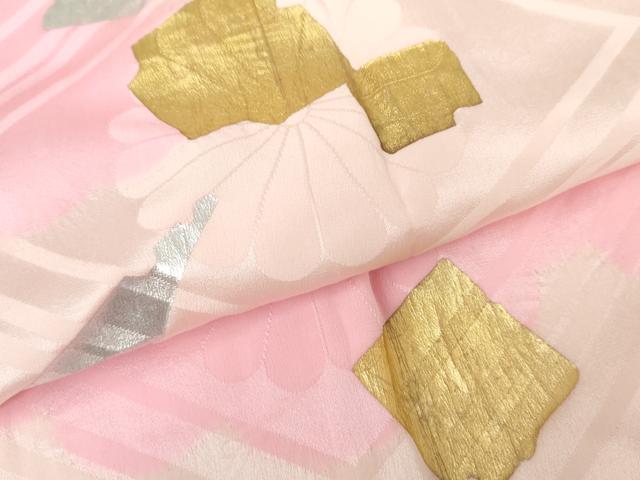 平和屋着物●振袖用長襦袢　袷　絞り　花菱地紋　箔散らし　金銀彩　半衿刺繍　広衿仕立て　正絹　逸品　AABG9879cs