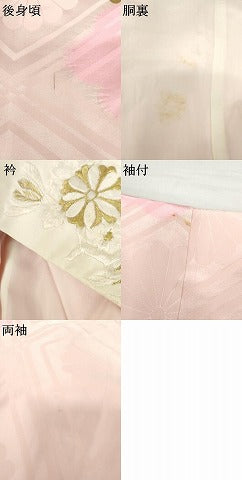 平和屋着物●振袖用長襦袢　袷　絞り　花菱地紋　箔散らし　金銀彩　半衿刺繍　広衿仕立て　正絹　逸品　AABG9879cs