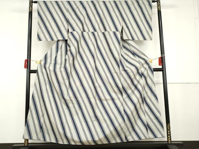 平和屋着物●本場大島紬　カタス9マルキ　斜縞　正絹　逸品　未使用　AABG9880cs