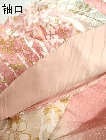 平和屋着物●豪華振袖　飛鶴扇面枝花文　暈し染め　金彩　正絹　逸品　AABG9881cs