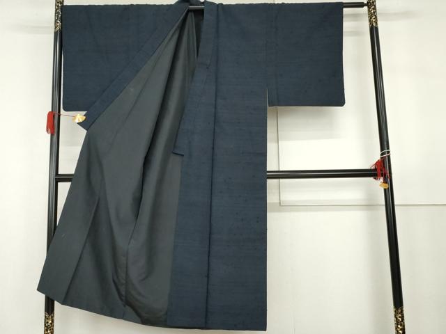 紬 アンサンブル 平和屋着物○男性 藍鉄色 逸品 色無地 キングサイズ