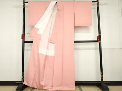 平和屋着物●上質な色無地　紋意匠　紅梅色　正絹　逸品　AABG9886cs