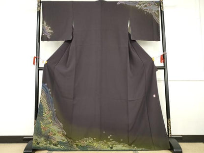 平和屋着物●十日町　名門　滝泰謹製　訪問着　辻が花　絞り　暈し染め　金通し地　ロング丈　正絹　逸品　AABG9887cs
